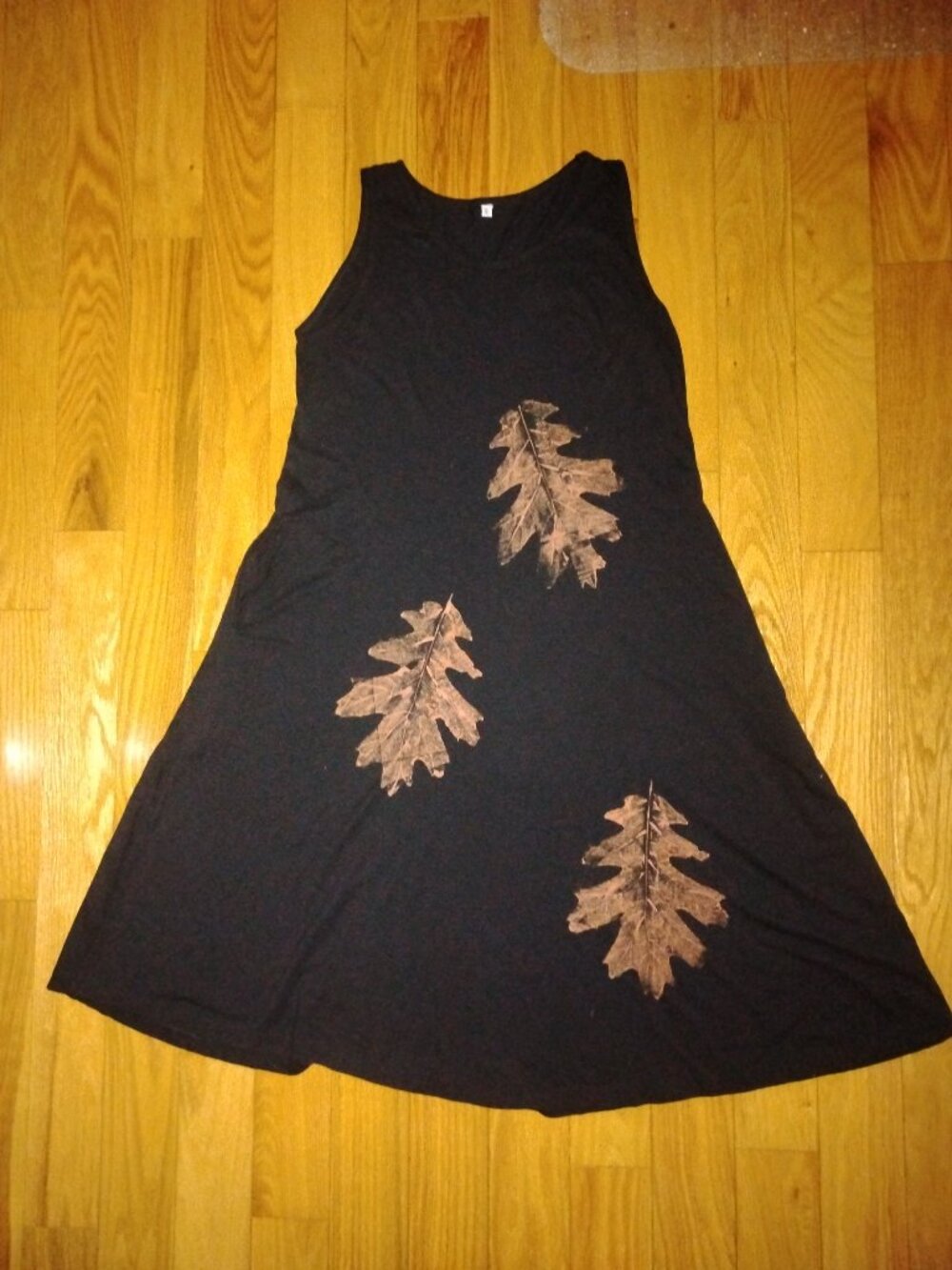 Fall Oak Leaves Screen Printed handmade Artist Dress